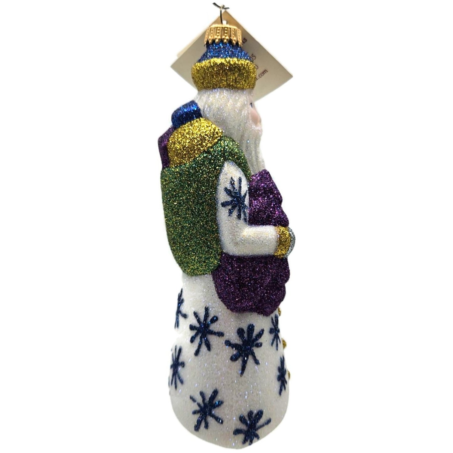 Larry Fraga Snowflake Flurry Glitter Series Santa Claus Glass Christmas Ornament