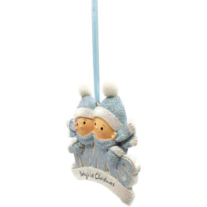 Midwest CBK Baby's First Christmas Twin Boys Blue Resin Holiday Tree Ornament
