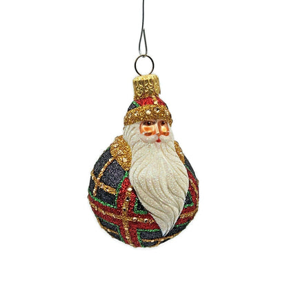 Patricia Breen Miniature Santa du Monde Plaid Black Glittered Christmas Ornament