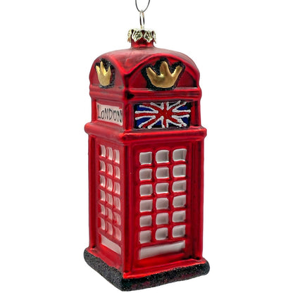 London England Telephone Booth Red Blown Glass Christmas Tree Decor Ornament