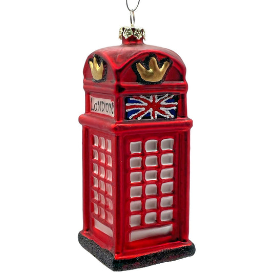 London England Telephone Booth Red Blown Glass Christmas Tree Decor Ornament