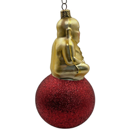 Patricia Breen Ornament Buddha on Ball Gold Red Glittered Ball Christmas Tree