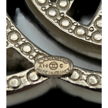 Chanel CC Logo Shaped Brooch Pin Rhinstone Crystal Details Jewelry Silver Tone