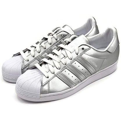 Adidas Superstar Silver Metallic Leather Shoes Ladies Size 9 Shell Toe FY1155