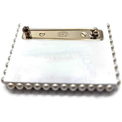 Chanel 19C Rue Cambon Paris Letter Brooch Pin AB0919 CC Logo Pearl Airmail Blue