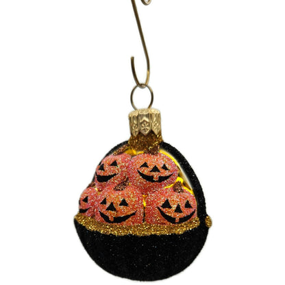 Patricia Breen Pumpkin Basket Glittered Black Jack-o-Lantern Halloween Ornament