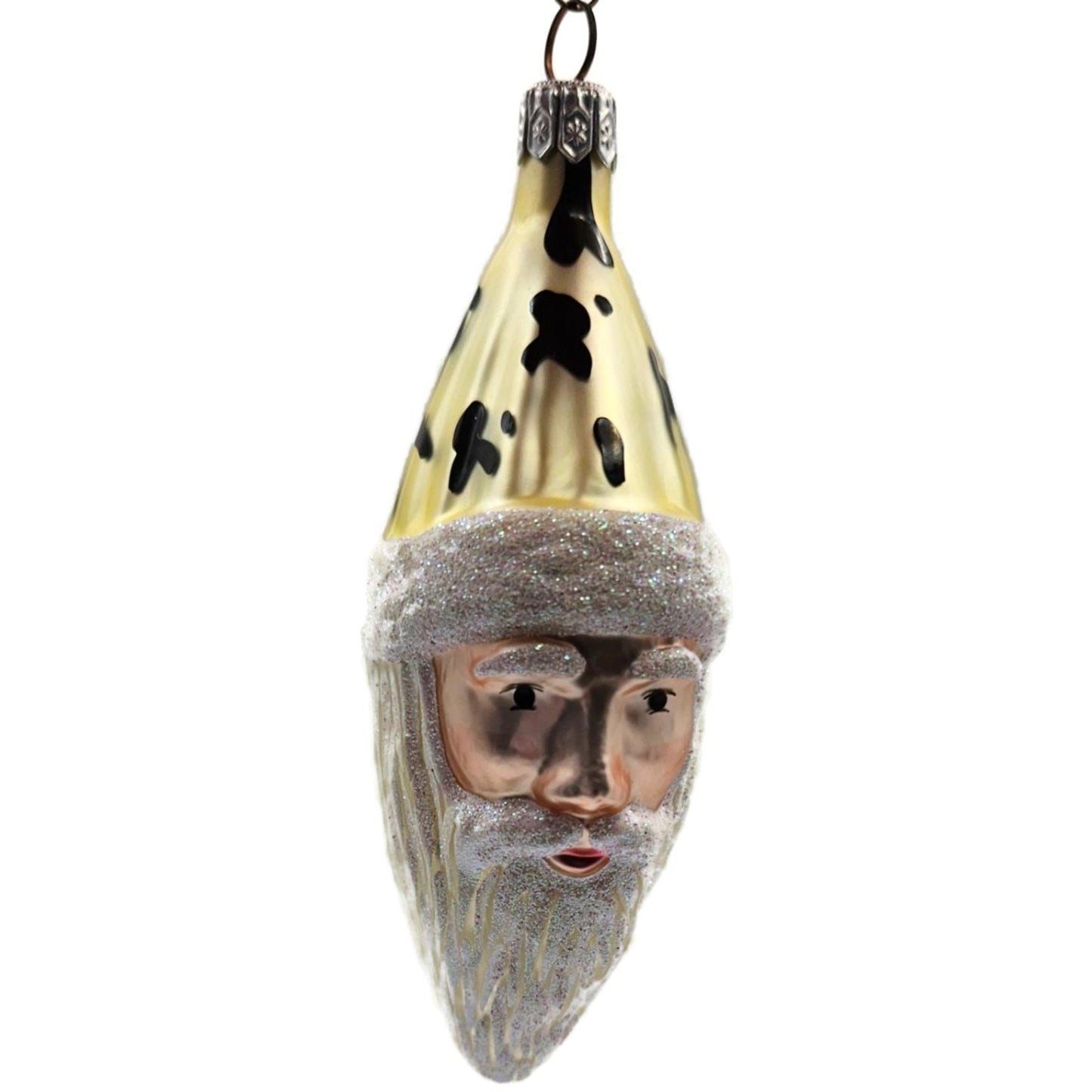 Patricia Breen Faux Fur Santa Claus Head Gold Black Christmas Tree Ornament