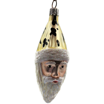 Patricia Breen Faux Fur Santa Claus Head Gold Black Christmas Tree Ornament