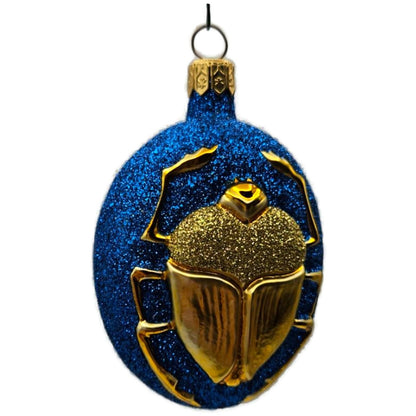Patricia Breen Cleopatras Scarab Blue Gold Beetle Glass Christmas Ornament 9709