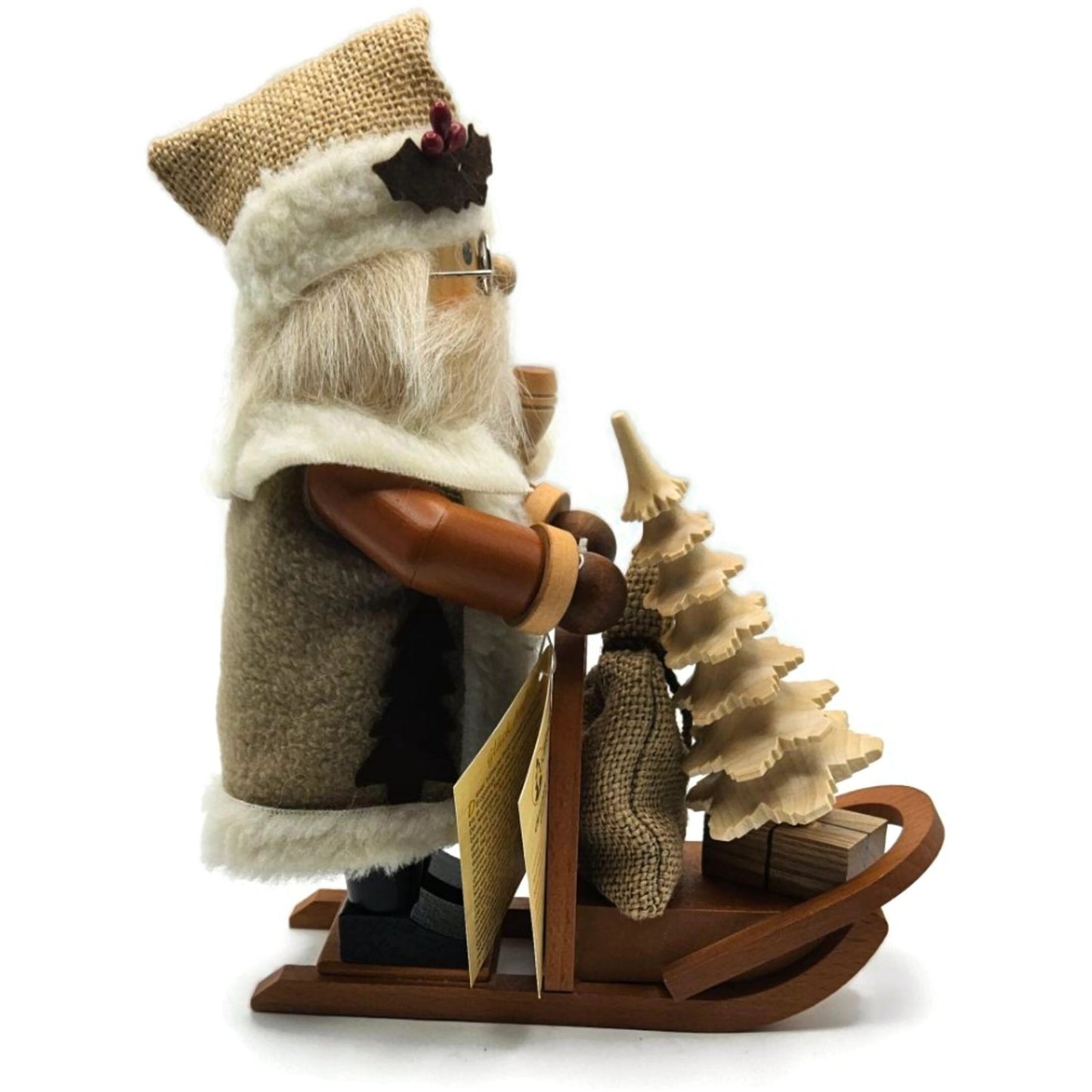 Christian Ulbricht Natural Santa on Sled Smoker Handcrafted Germany Wooden Figur
