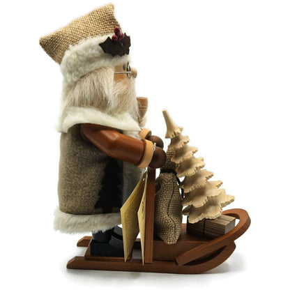 Christian Ulbricht Natural Santa on Sled Smoker Handcrafted Germany Wooden Figur
