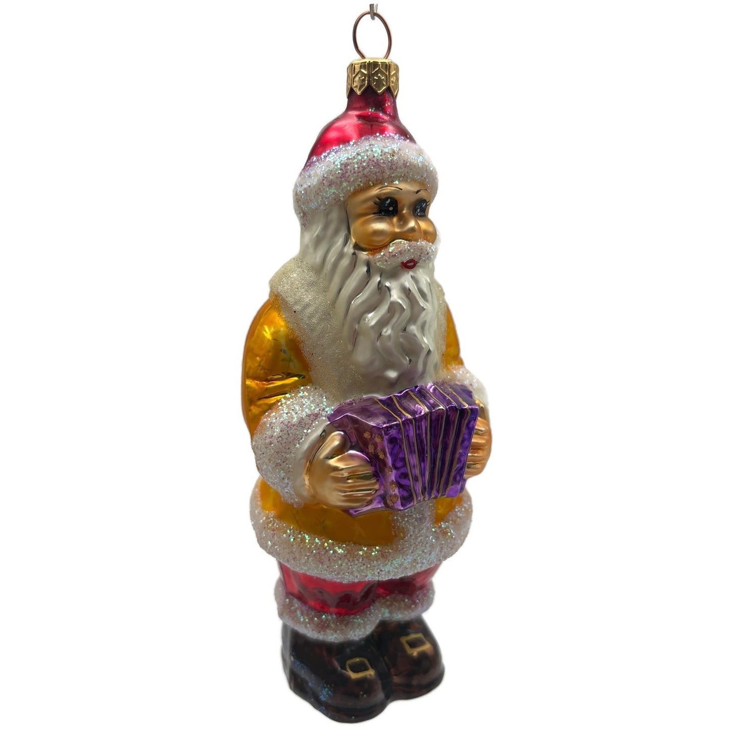 Christopher Radko Squeezebox Santa Yellow Christmas Tree Ornament 97-251-0