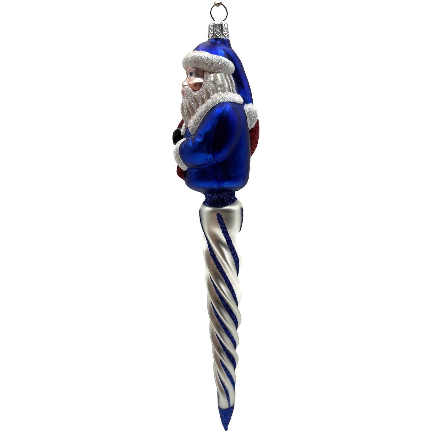 Patricia Breen Spiraling Santa Claus Blue White Christmas Tree Drop Ornament