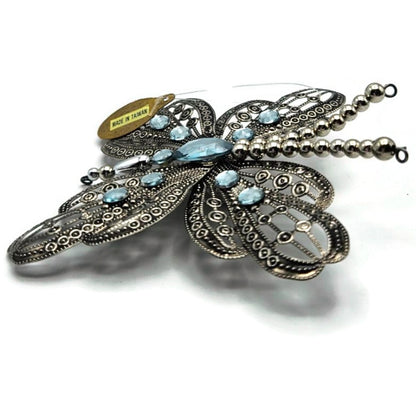 Katherines Collection Filigree Butterfly Clip On Ornament Aqua Blue Rhinestones