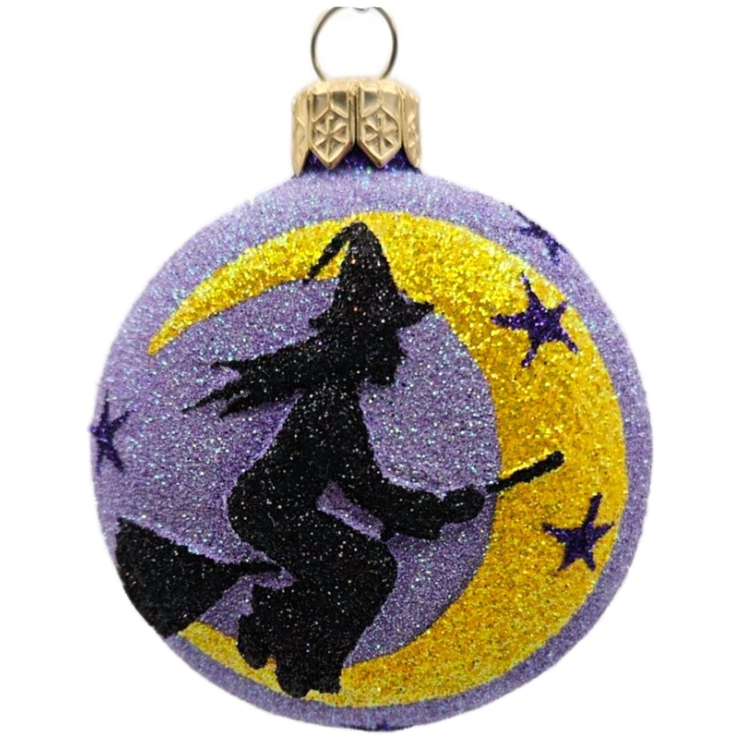 Patricia Breen Salem Medallion Violet Moon Stars Glass Halloween Ornament 2212