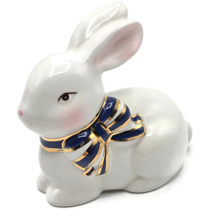 Mackenzie Childs Royal Check Blue Bunny Hostess Napkin Weight Egg Toothpick Set