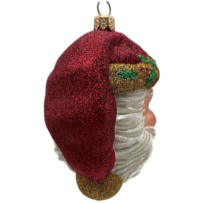 Patricia Breen Morris Santa Red Gold Glittered Holly Christmas Tree Ornament