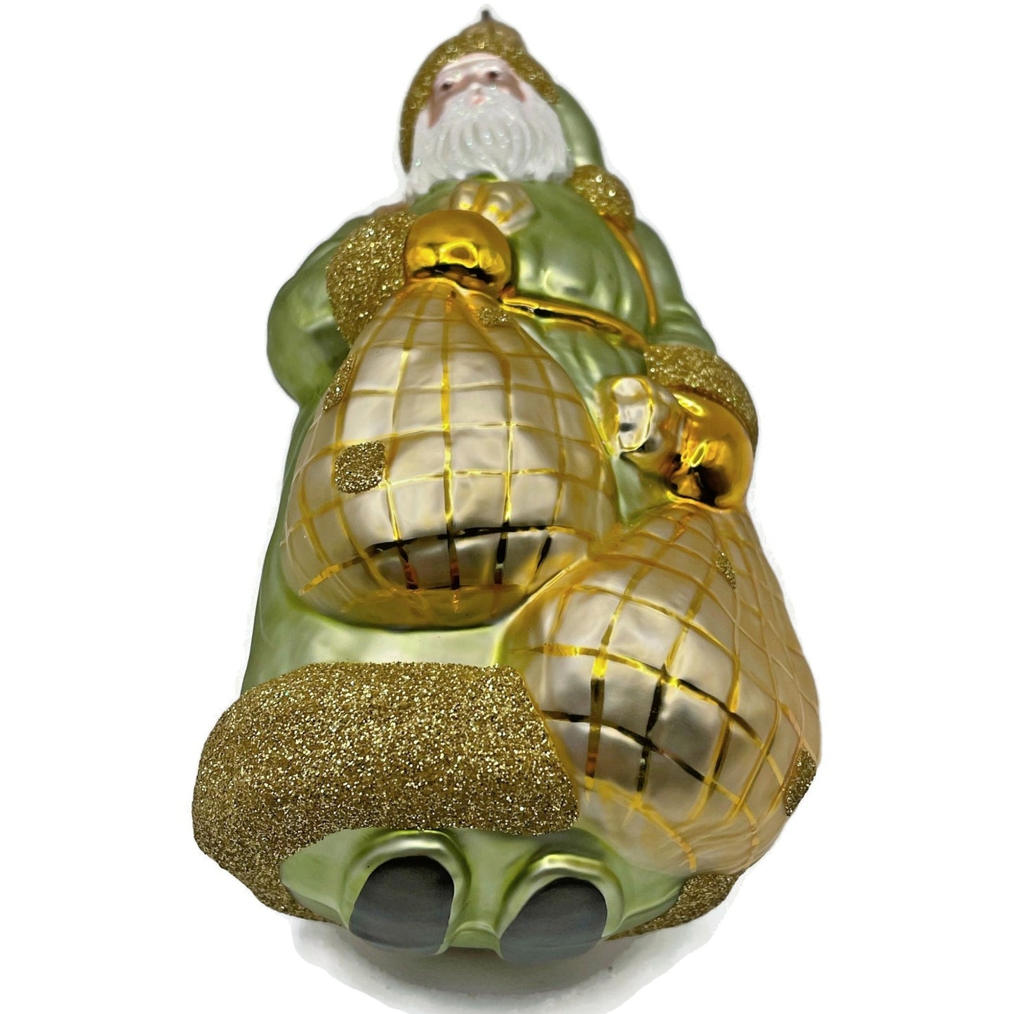 Patricia Breen Laden With Love Green Gold Santa Claus Christmas Ornament 9826