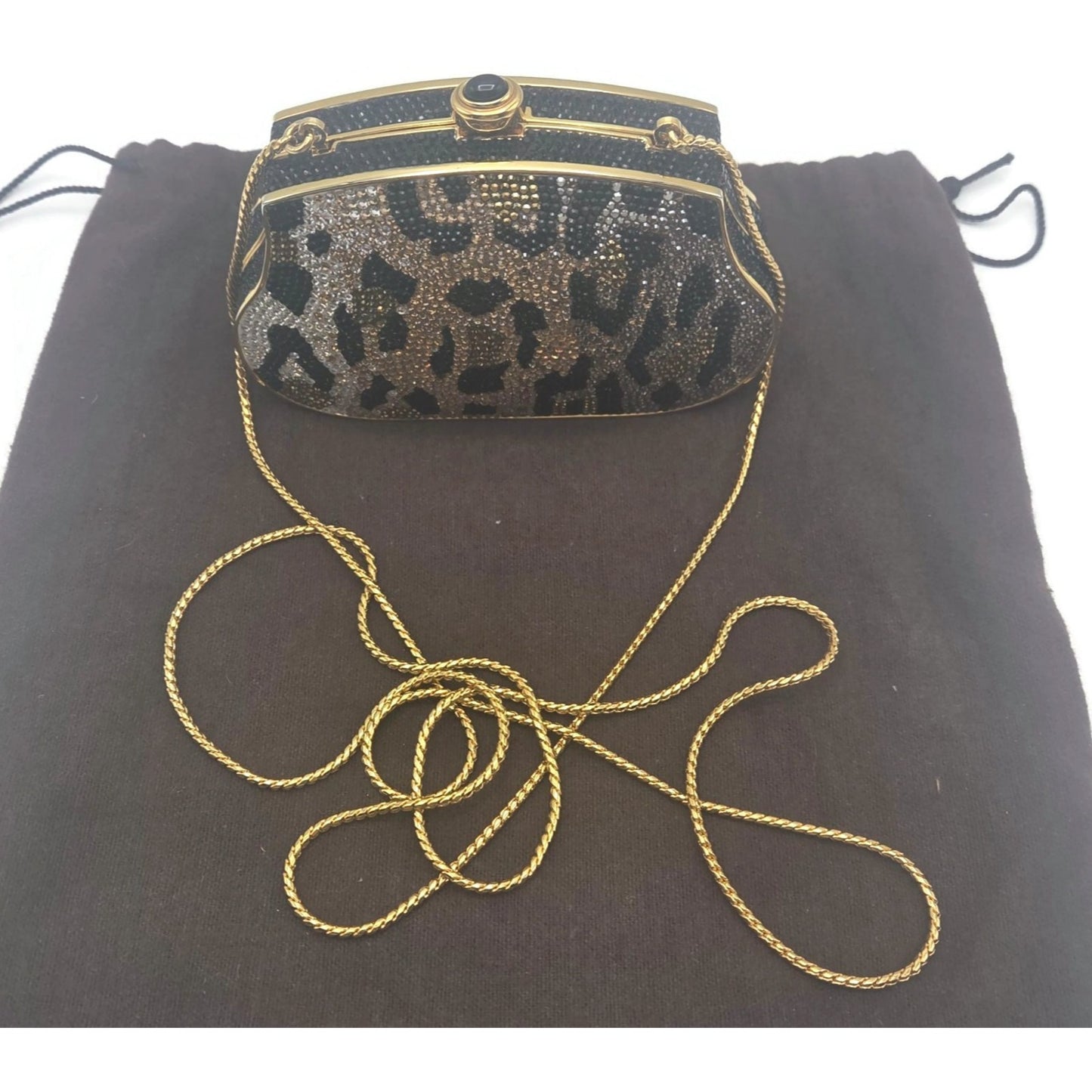 Judith Leiber Couture Minaudières Leopard Crystal Shoulder Bag with Dust Bag