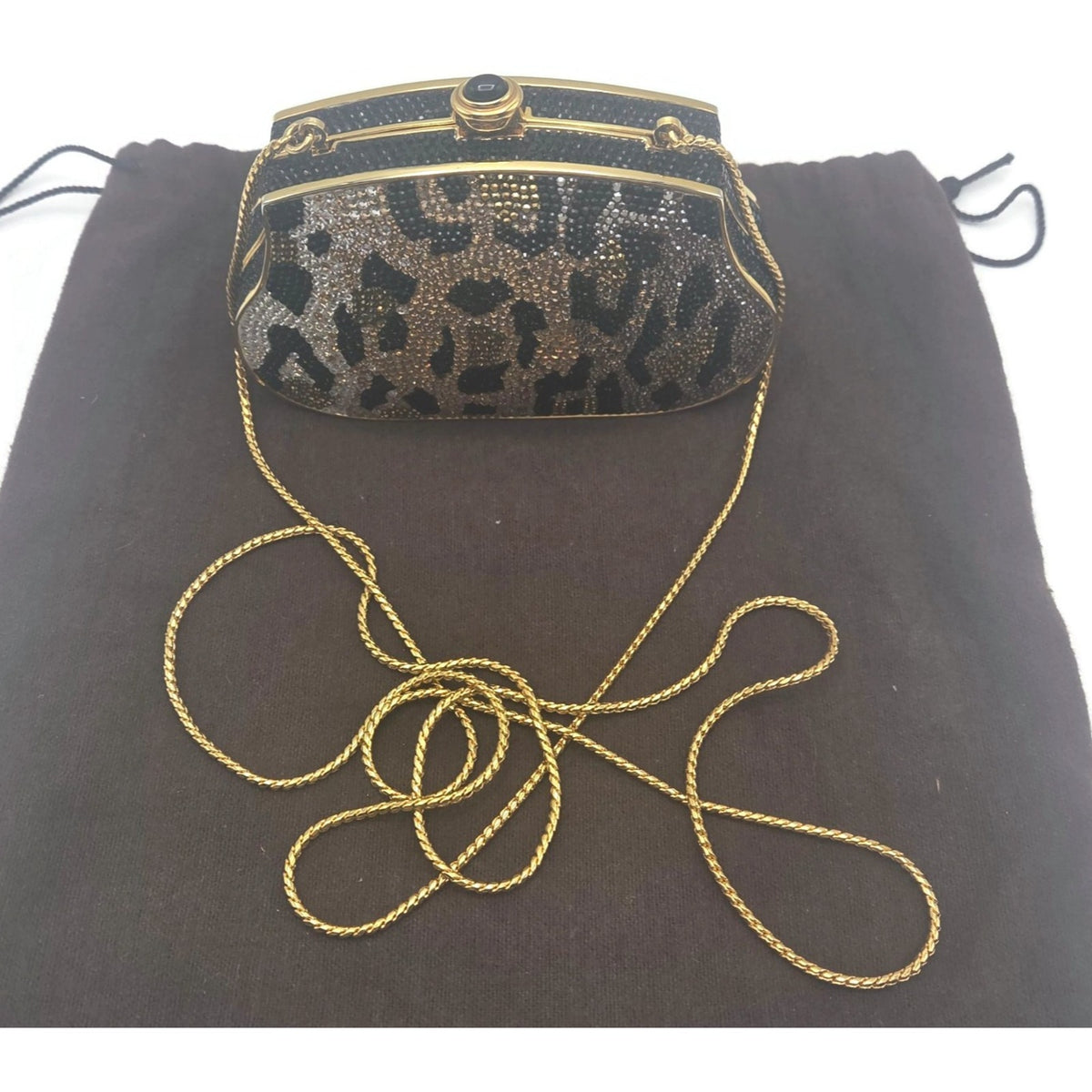 Judith Leiber Couture Leopard Crystal Minaudiere Shoulder Bag With Dust Bag