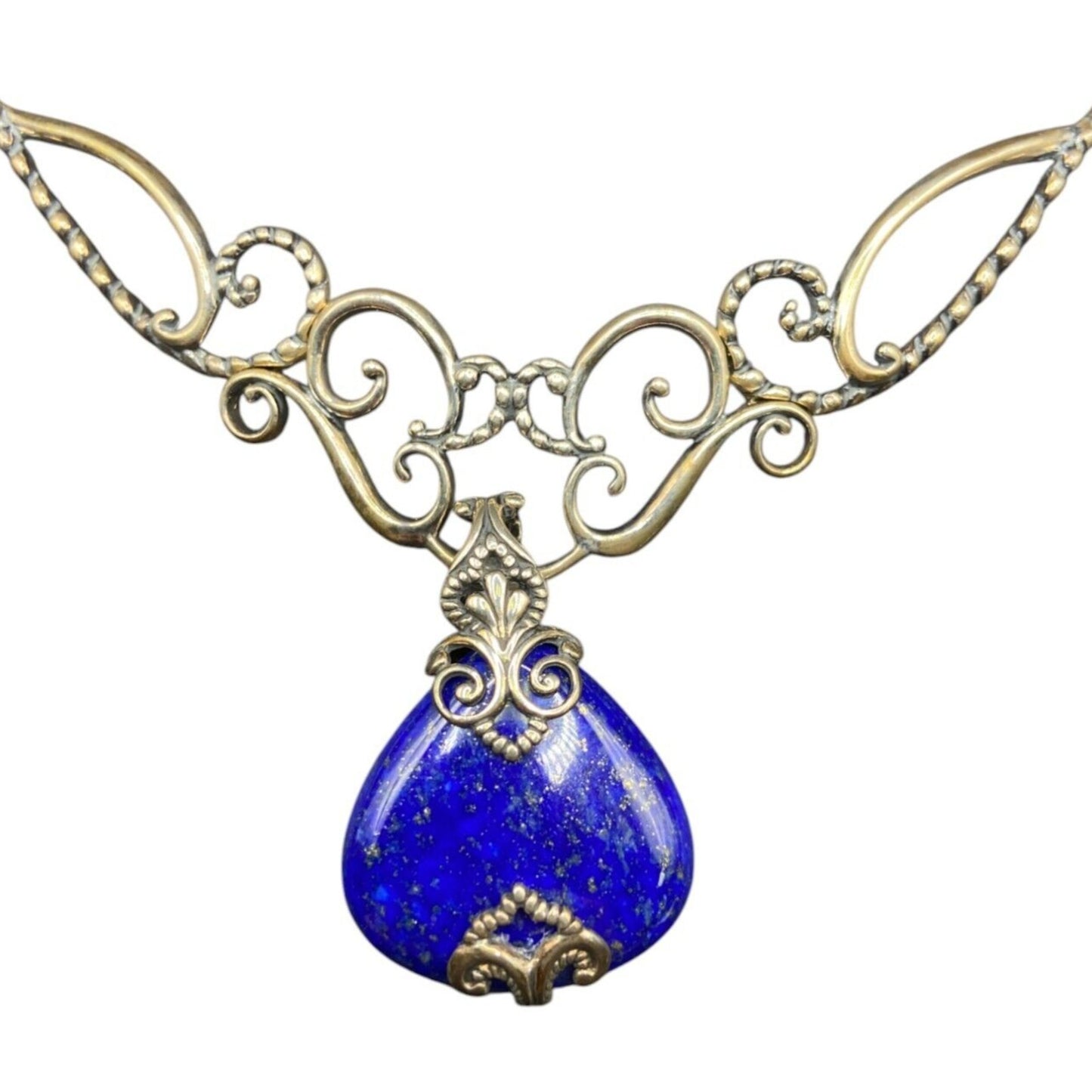 Carolym Pollack Lapis Lazuli Pendant Necklace Blue 925 Sterling Silver Filigree
