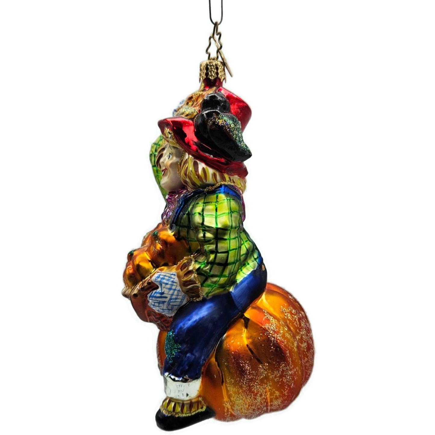 Christopher Radko Pumpkin Patch Pal Plaid Scarecrow Halloween Christmas Ornament