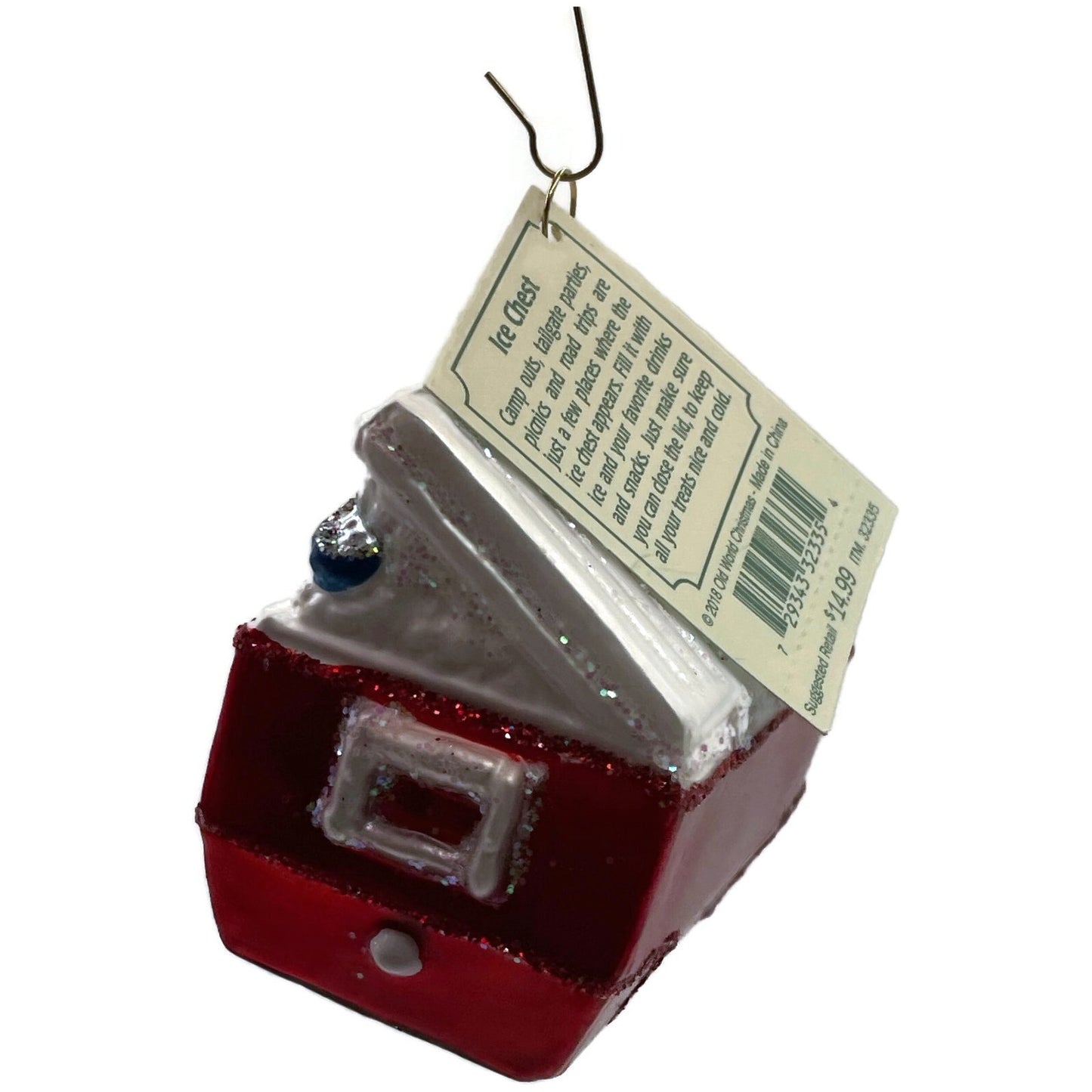 Ice Chest Ornament Glittered OWC Camping Blown Glass Old World Christmas Decor