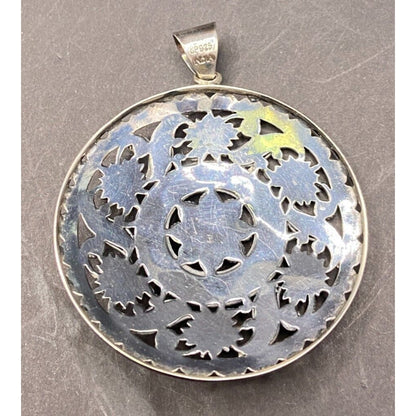 Doug Paulus Silver Floral Filigree Round Medallion Pendant 925 Sterling Silver