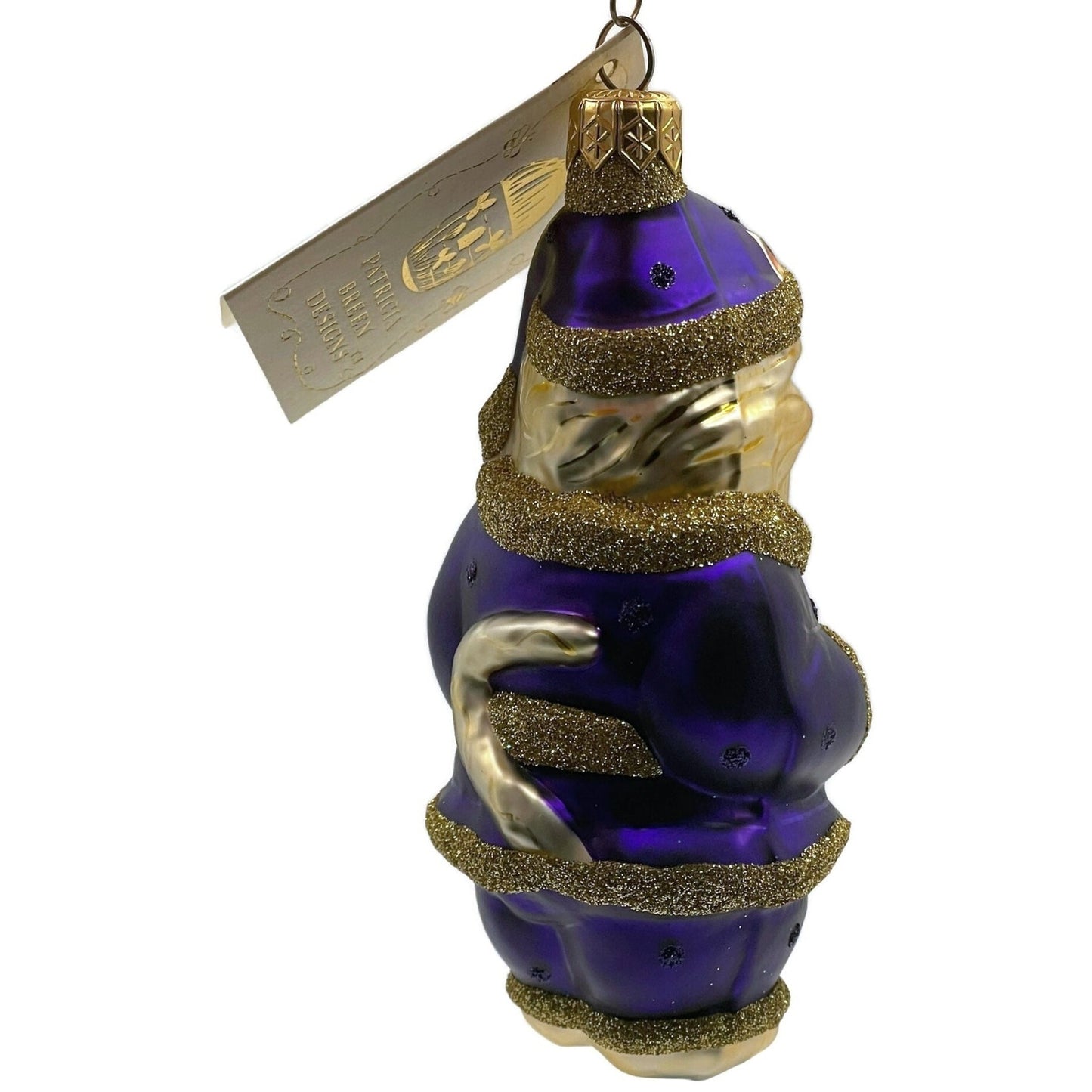 Patricia Breen Santa Paws Purple Gold Polka Dots Gift Christmas Holiday Ornament
