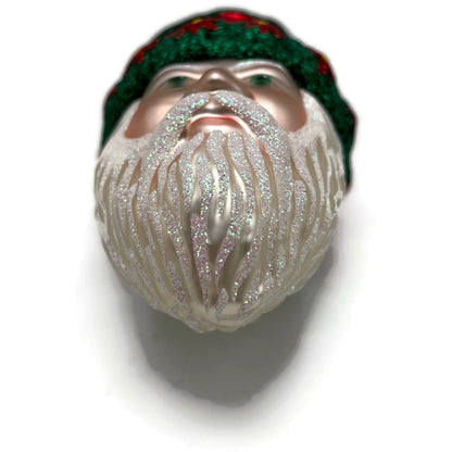 Patricia Breen Goslar Santa Head Flowers Red Shiny Christmas Tree Ornament