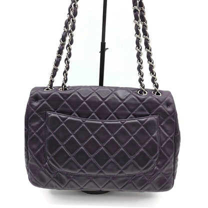 Chanel Classic Single Flap Medium Purple Lambskin Silver Chain Quilted Handbag