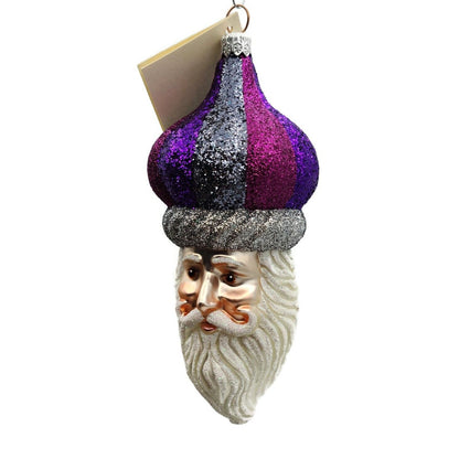 Patricia Breen Carnival Noël Purple Silver Santa Head Christmas Tree Ornament