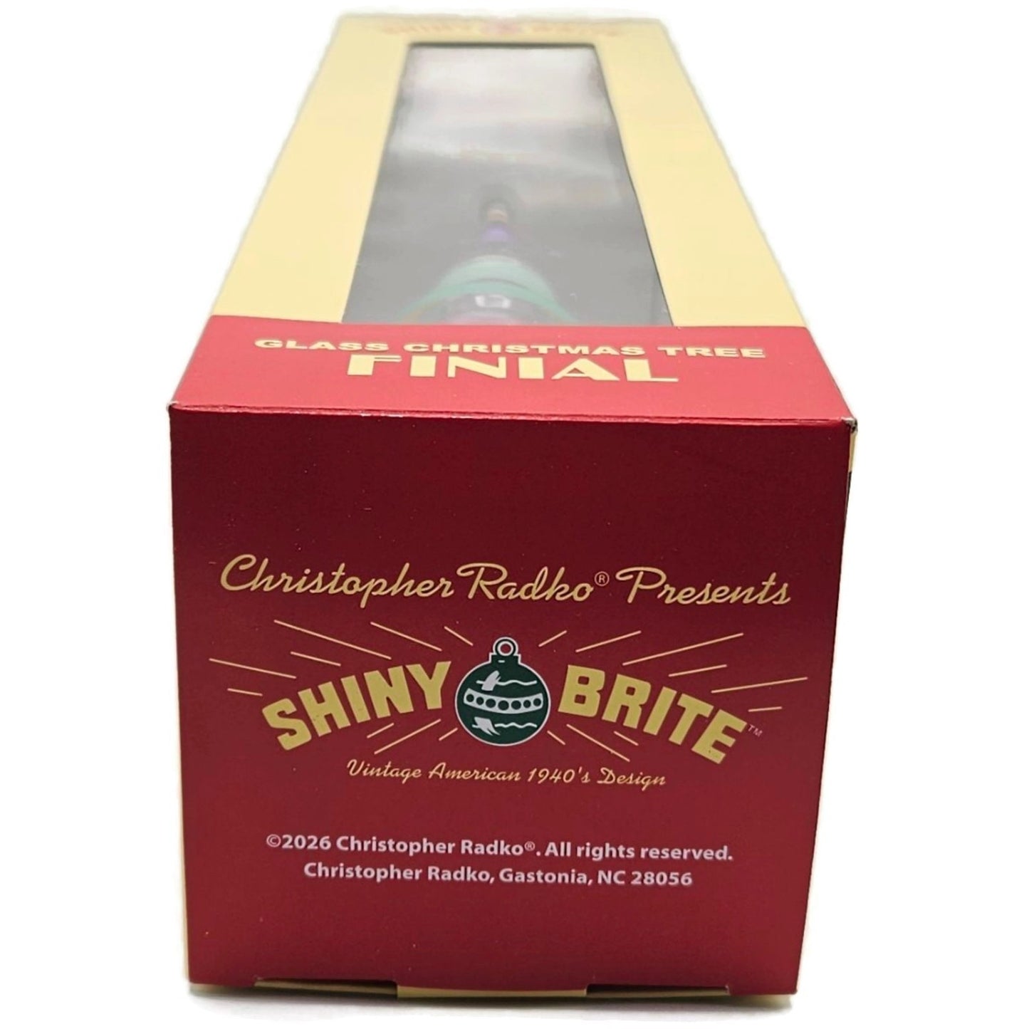 Christopher Radko Shiny Brite Finial Striped Clear Glass Christmas Tree Topper
