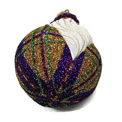 Patricia Breen Miniature Santa du Monde Plaid Purple Gold Christmas Ornament