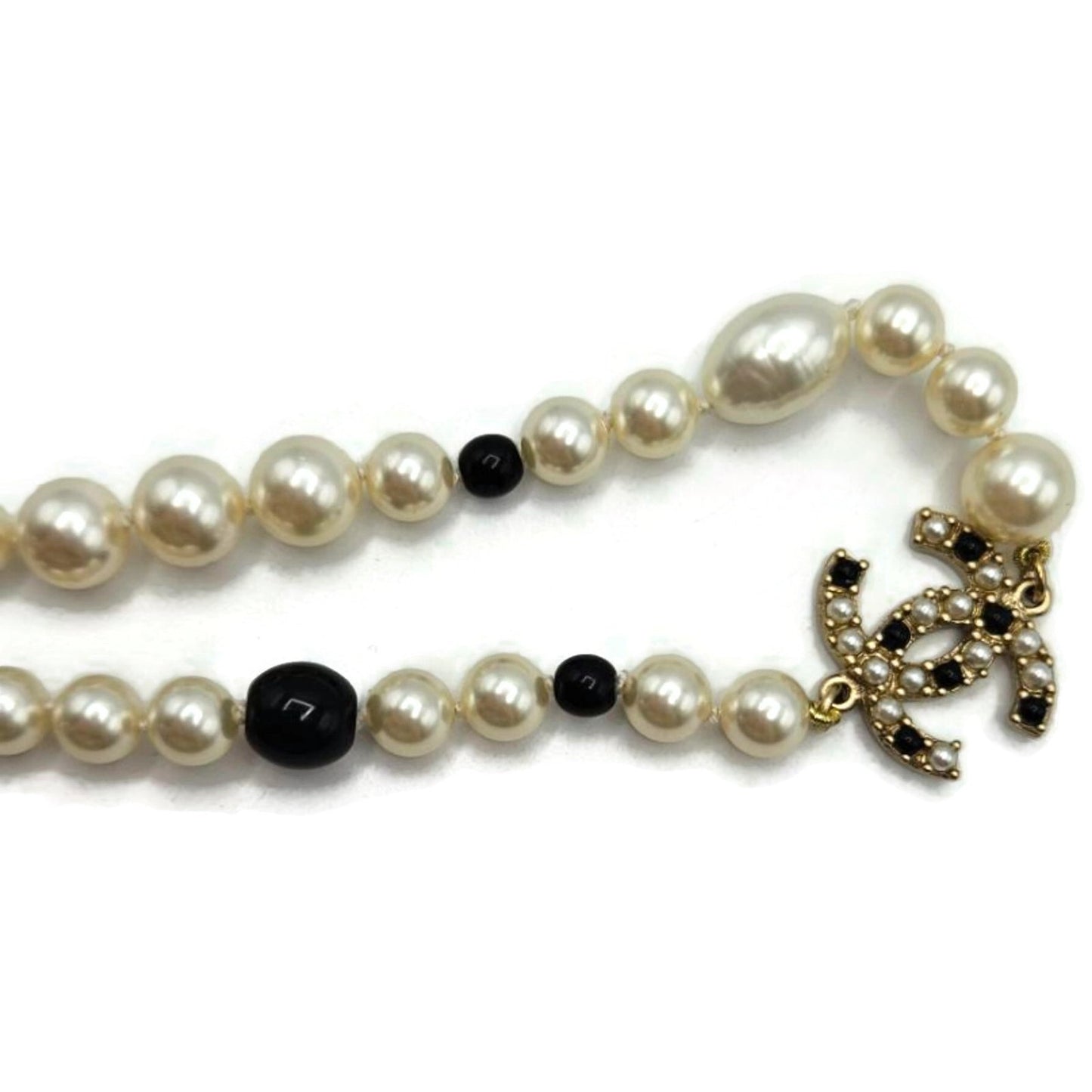 Co Co Chanel Paris Faux Pearls Black Glass Beads Baroque Sweater Necklace