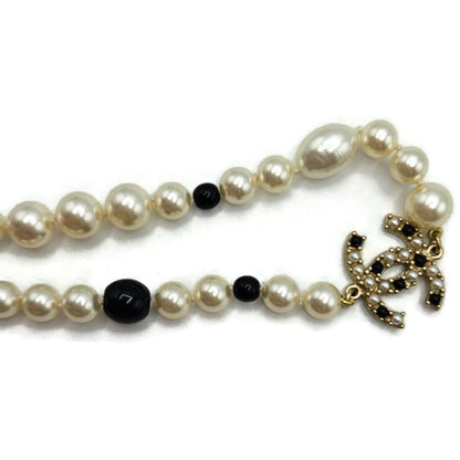 Co Co Chanel Paris Faux Pearls Black Glass Beads Baroque Sweater Necklace