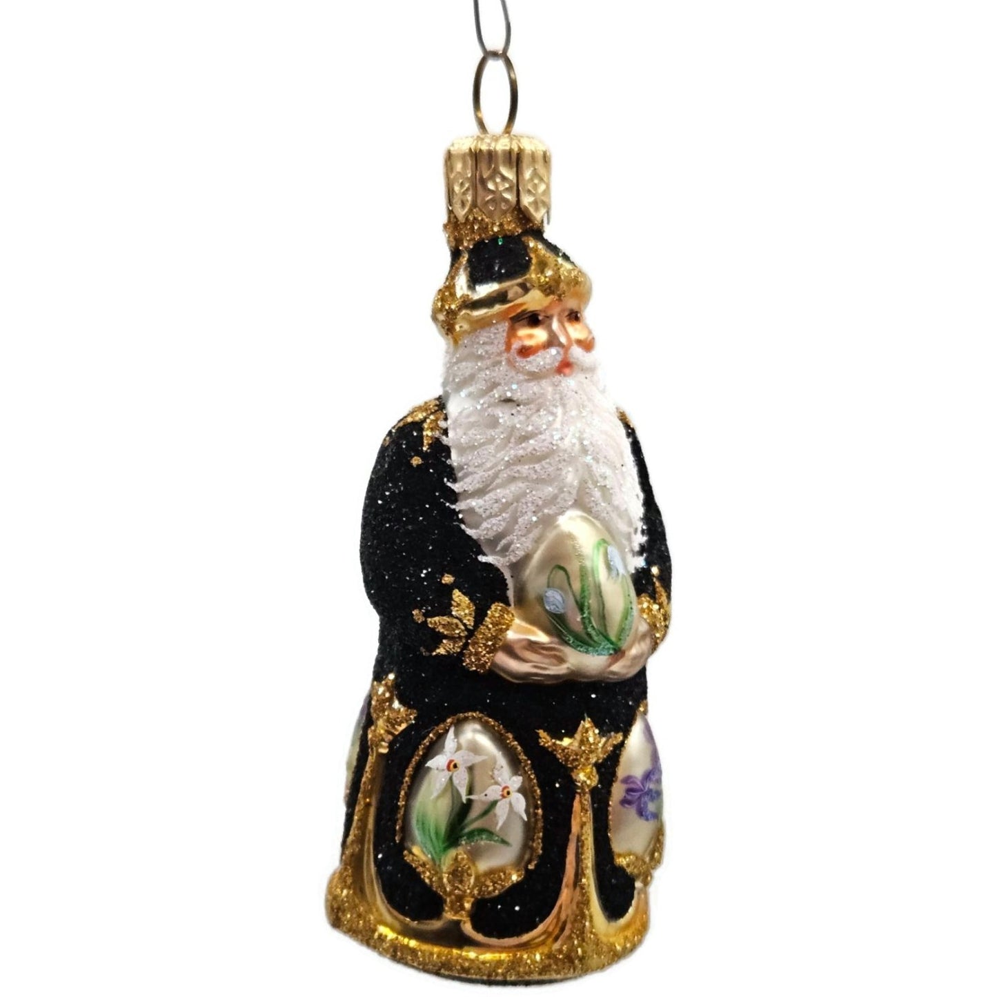 Patricia Breen Miniature Imperial Santa Black Spring Flower Christmas Ornament