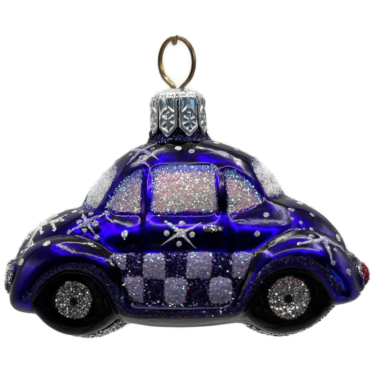 Patricia Breen Miniature Taxi Purple Snowflakes Christmas Ornament Signed CATZ