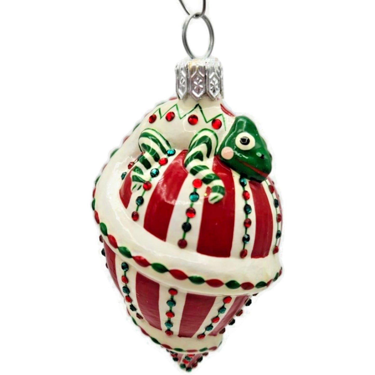 Patricia Breen Topping Chameleon Red Green Striped Christmas Tree Ornament