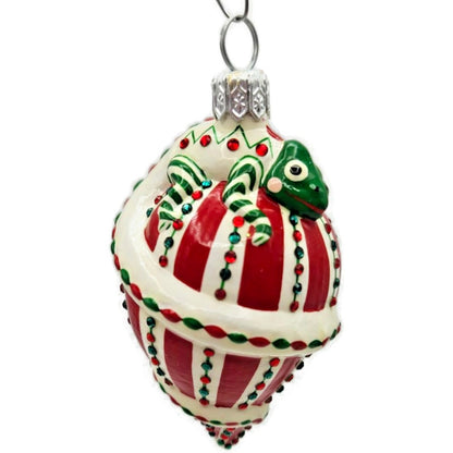 Patricia Breen Topping Chameleon Red Green Striped Christmas Tree Ornament