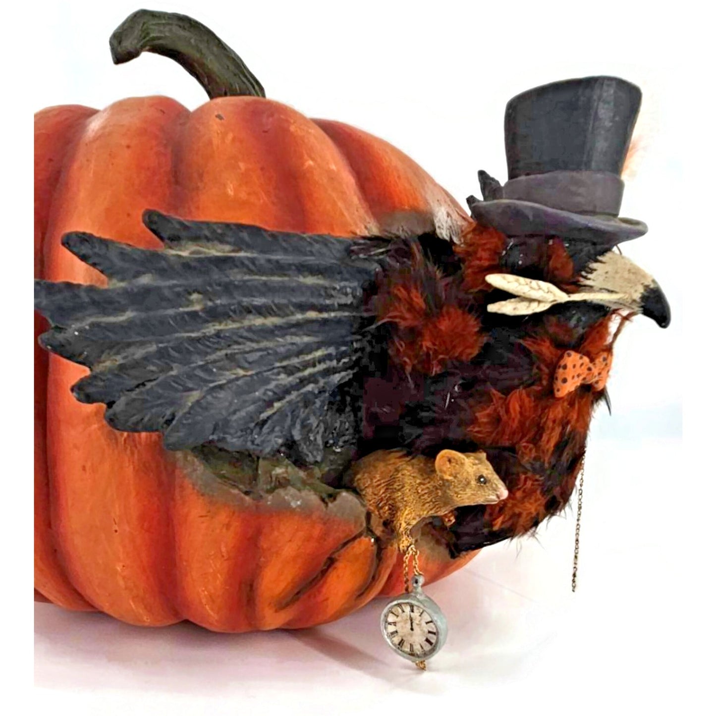 Bethany Lowe Cawing Pumpkin Halloween Raven Crow Top Hat Mouse Paper Mache Decor