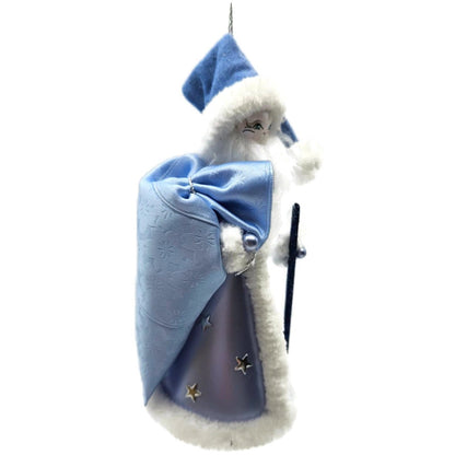 De Carlini Blue Santa With Bag Stars Italian Glass Fabric Christmas Ornament