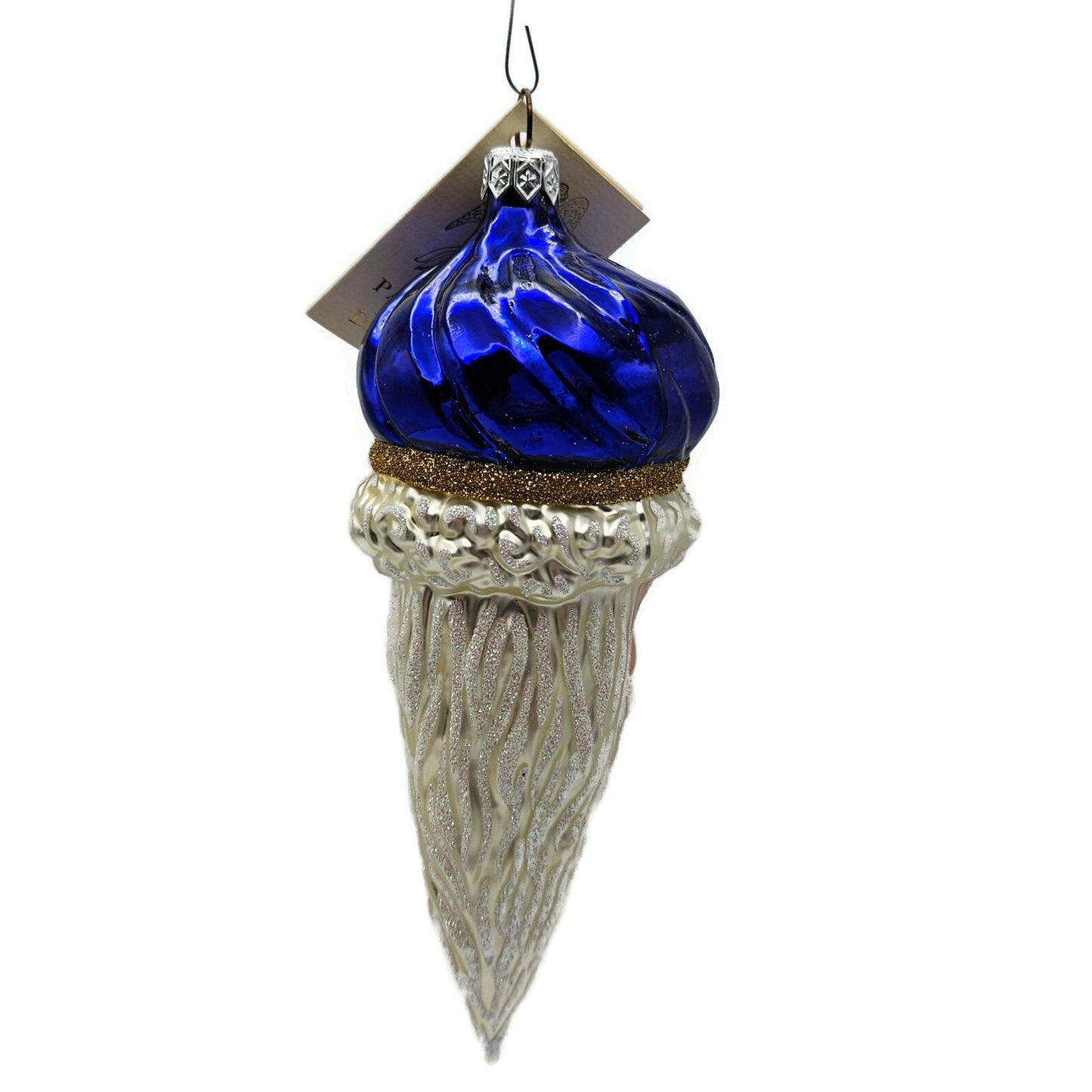 Patricia Breen Minsk Santa Claus Blue Shiny Gold Band Christmas Tree Ornament
