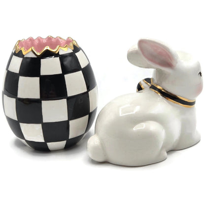 Mackenzie Childs Courtly Check Bunny Egg Hostess Set Easter Spring Black Pink