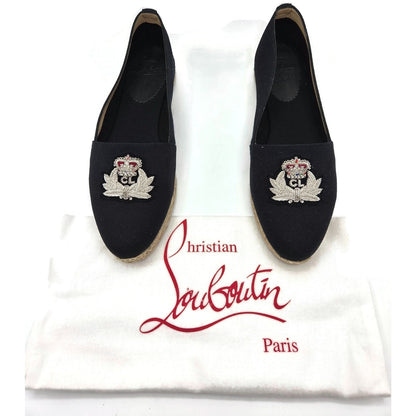 Christian Louboutin Galia Flat Olona Espadrilles Black Fabric Rope Jute Size 39