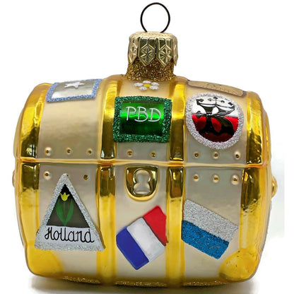 Patricia Breen Bon Voyage Gold Palm Beach Travel Trunk Christmas Tree Ornament