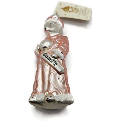 Patricia Breen Mrs Mouse Pink Gazette Hand Blown Glass Christmas Tree Ornament