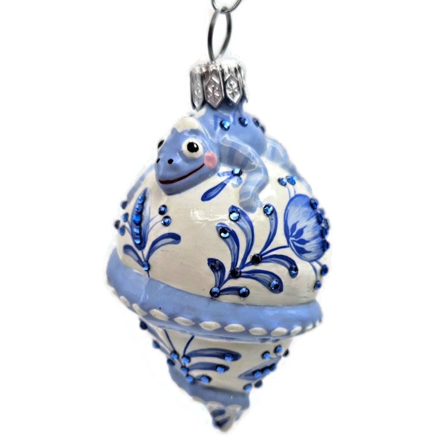 Patricia Breen Topping Chameleon Summer Blue Flower Spring Christmas Ornament