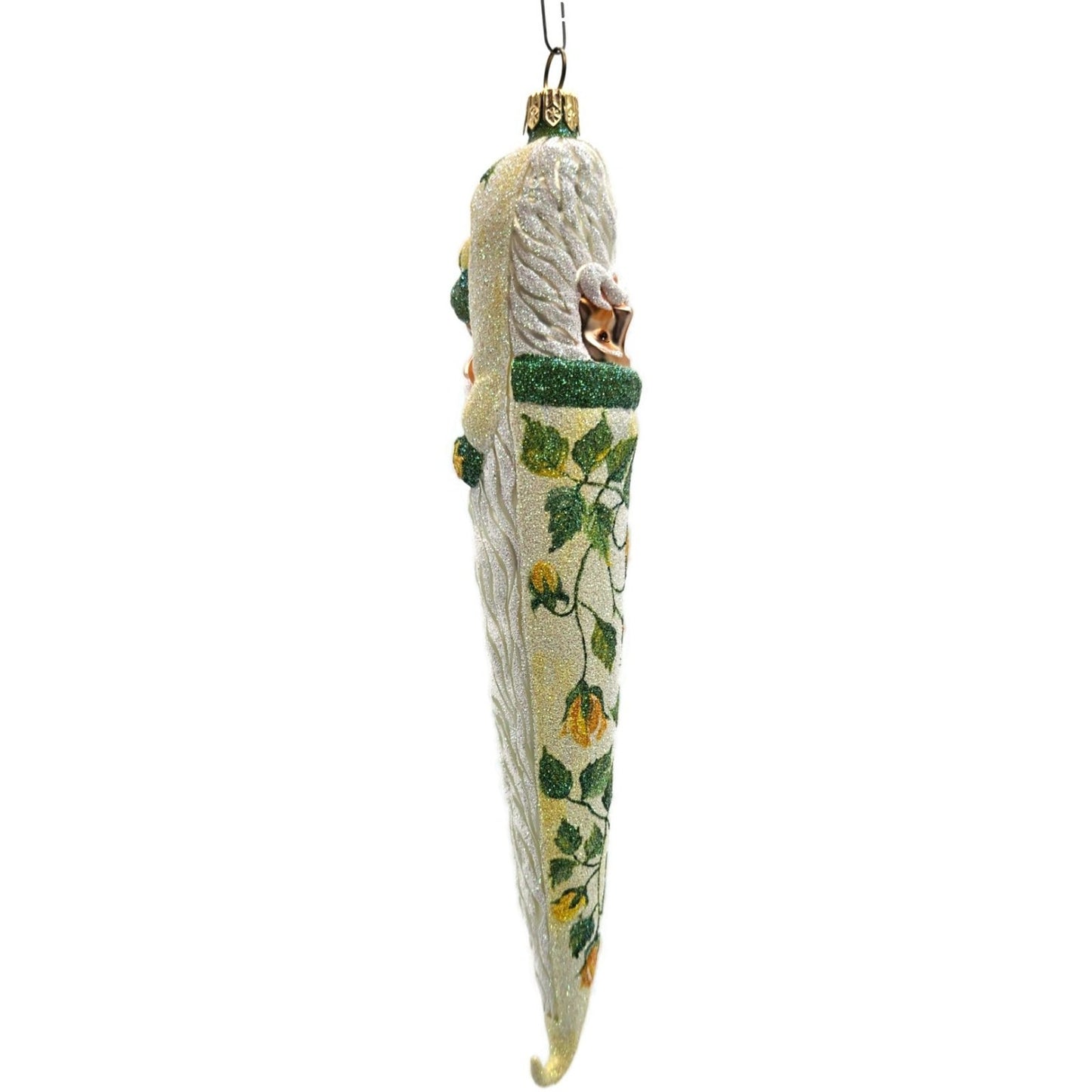 Patricia Breen Bowman Santa Yellow Roses Green Trim Spring Christmas Ornament