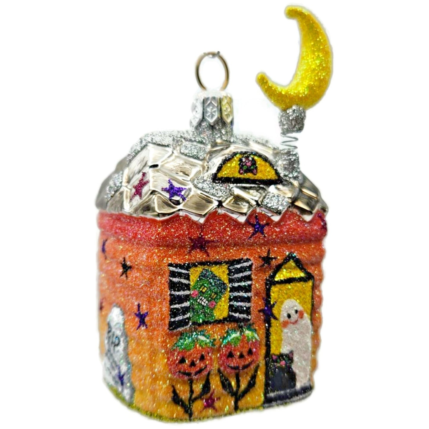 Patricia Breen Creature Cottage Nodding Moon Ghost Glass Halloween Ornament 2560